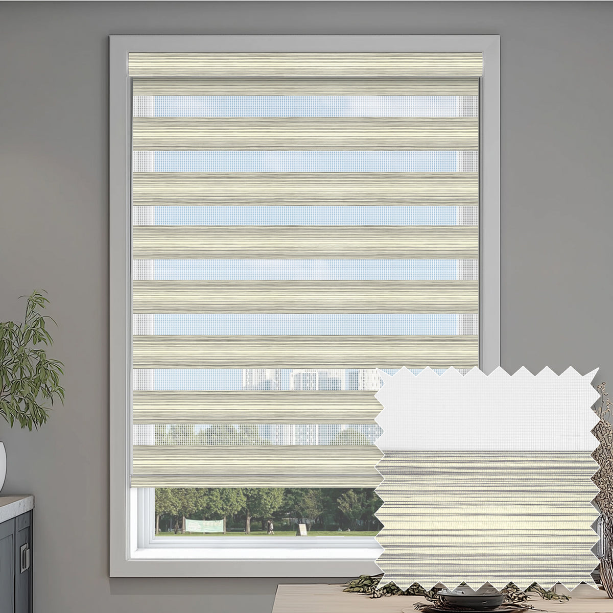 Curacao Beige Gray Light Filtering Zebra Shade