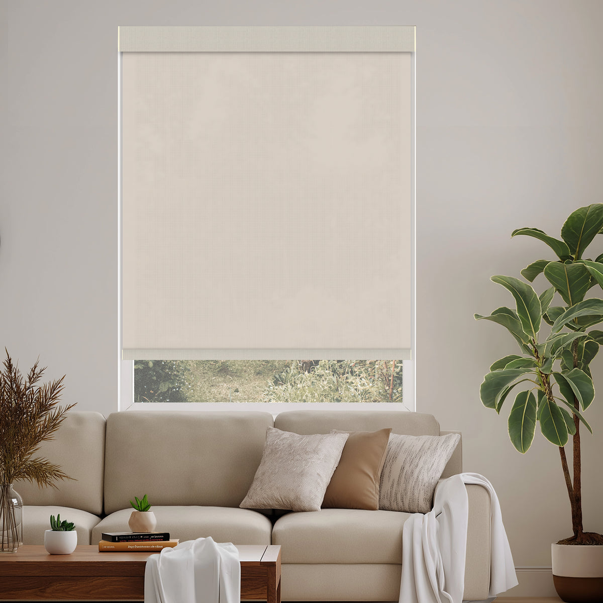 Opio Beige 1% Openness Solar Screen Semi Sheer Roller Shades