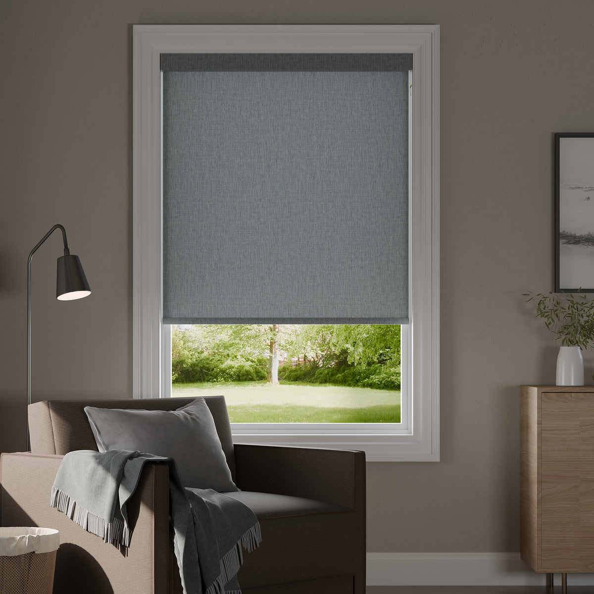 Jensen Navy Light Filtering Roller Shades