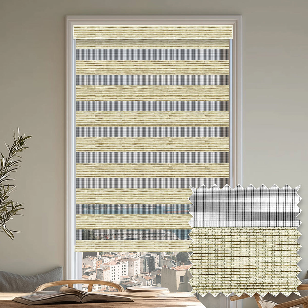Pollux Champagne Light Filtering Zebra Shade
