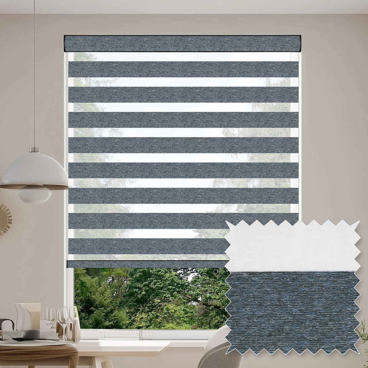 Rimini Denim Light Filtering Zebra Shade