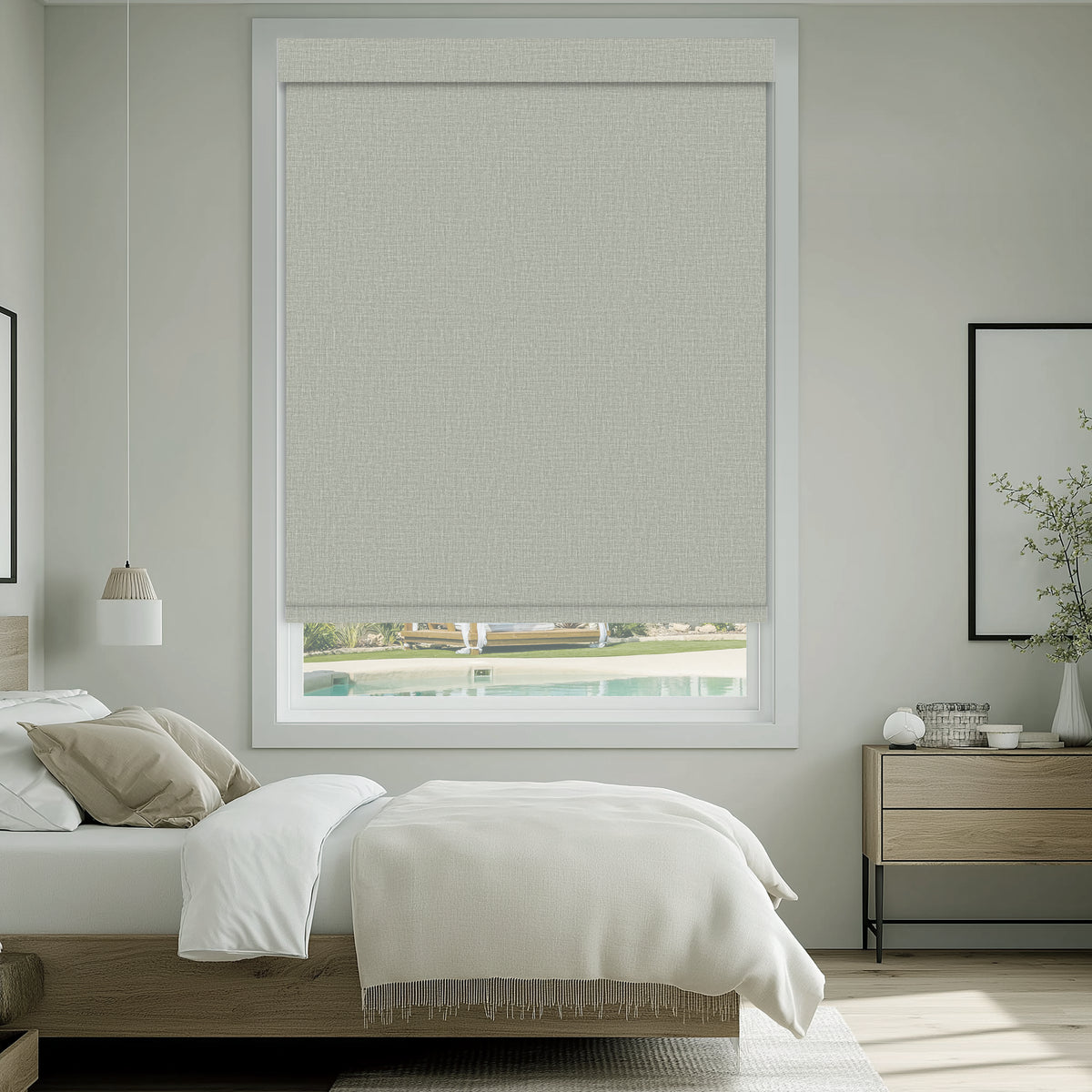 Shelley Mist Flame Retardant Blackout Roller Shades
