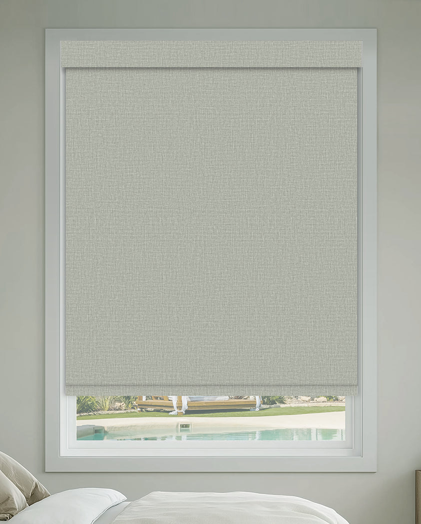 Shelley Mist Flame Retardant Blackout Roller Shades