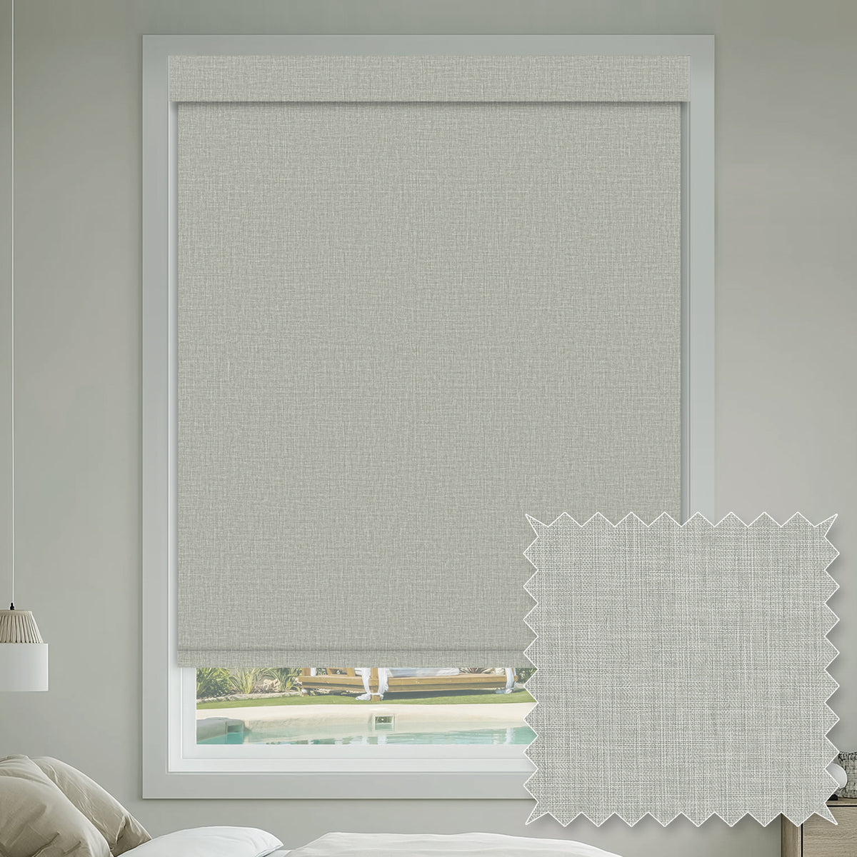Shelley Mist Flame Retardant Blackout Roller Shades