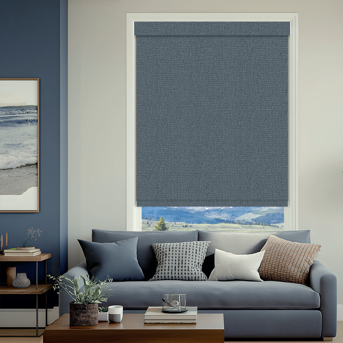 Shelley Denim Flame Retardant Blackout Roller Shades