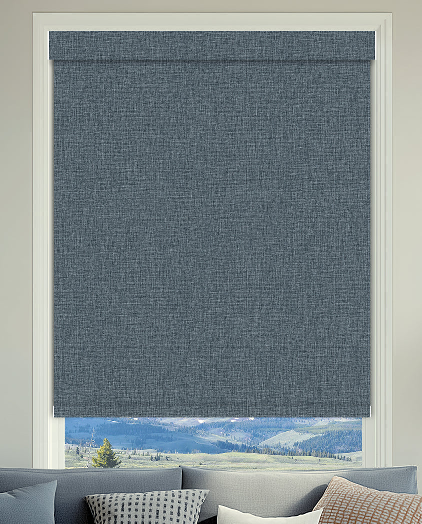Shelley Denim Flame Retardant Blackout Roller Shades
